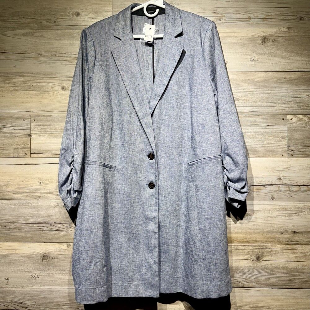 Lane Bryant Linen Blend Longline Blazer Jacket 18 2X Blue Lightweight Coastal